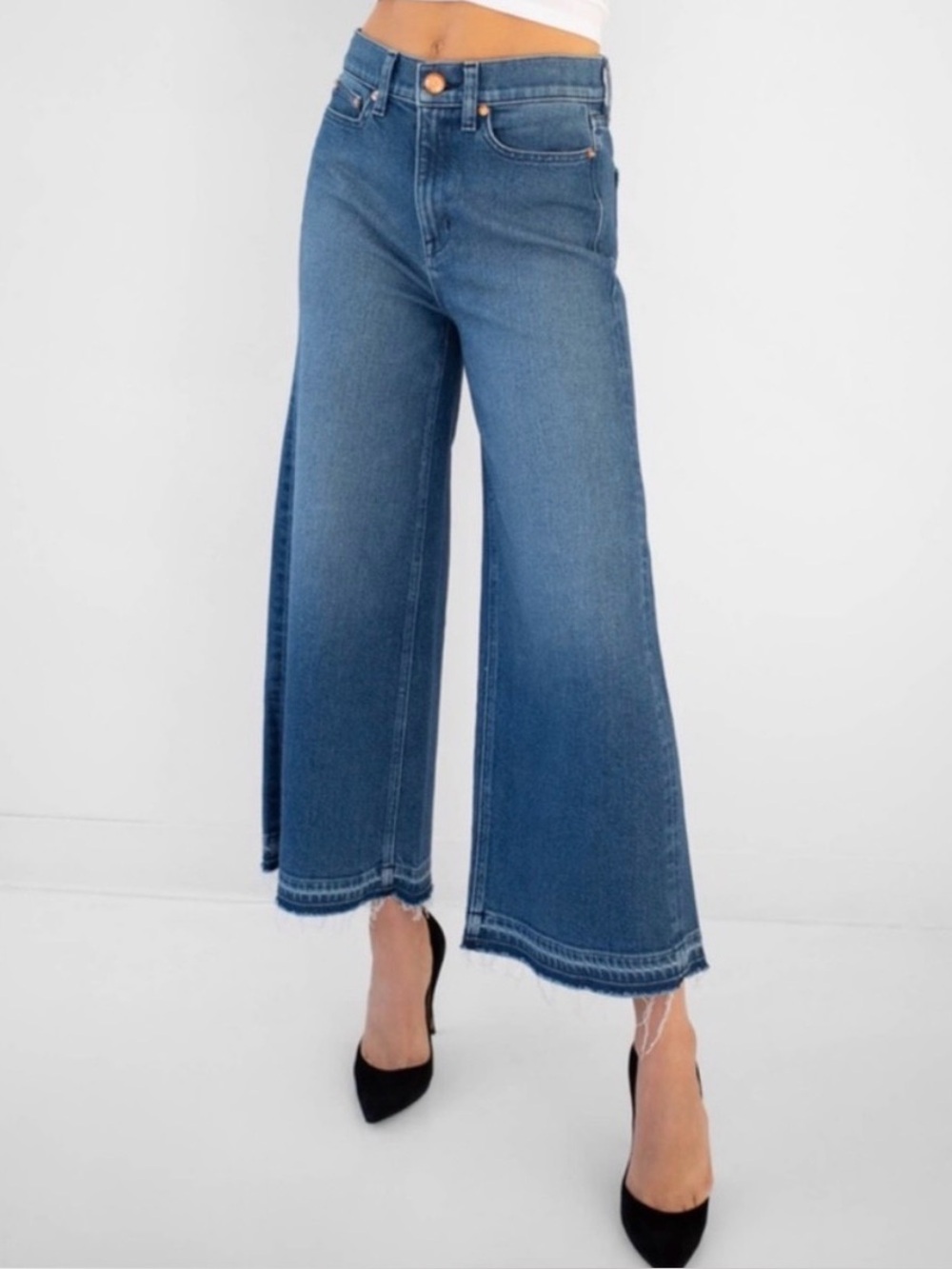 AYR The Must Jeans Wide Leg Jeans 31 High Rise Raw Hem Medium Wash Preppy City